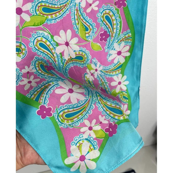 Lilly Pulitzer Ford 2004 Womens Silk Paisley Scarf Bandana Awareness Cancer Pink - Picture 8 of 11
